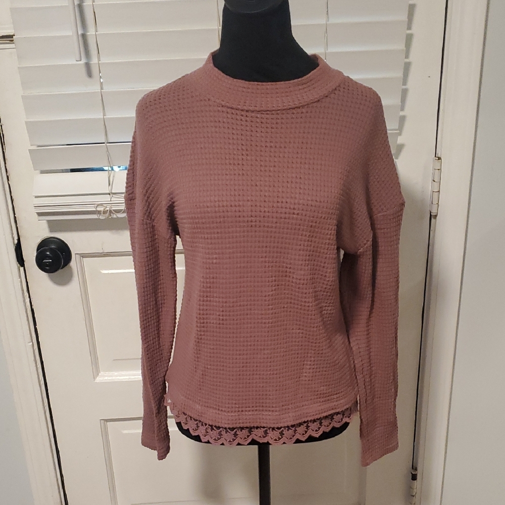 Eyeshadow Mauve Color Knit Top With Lace Trim